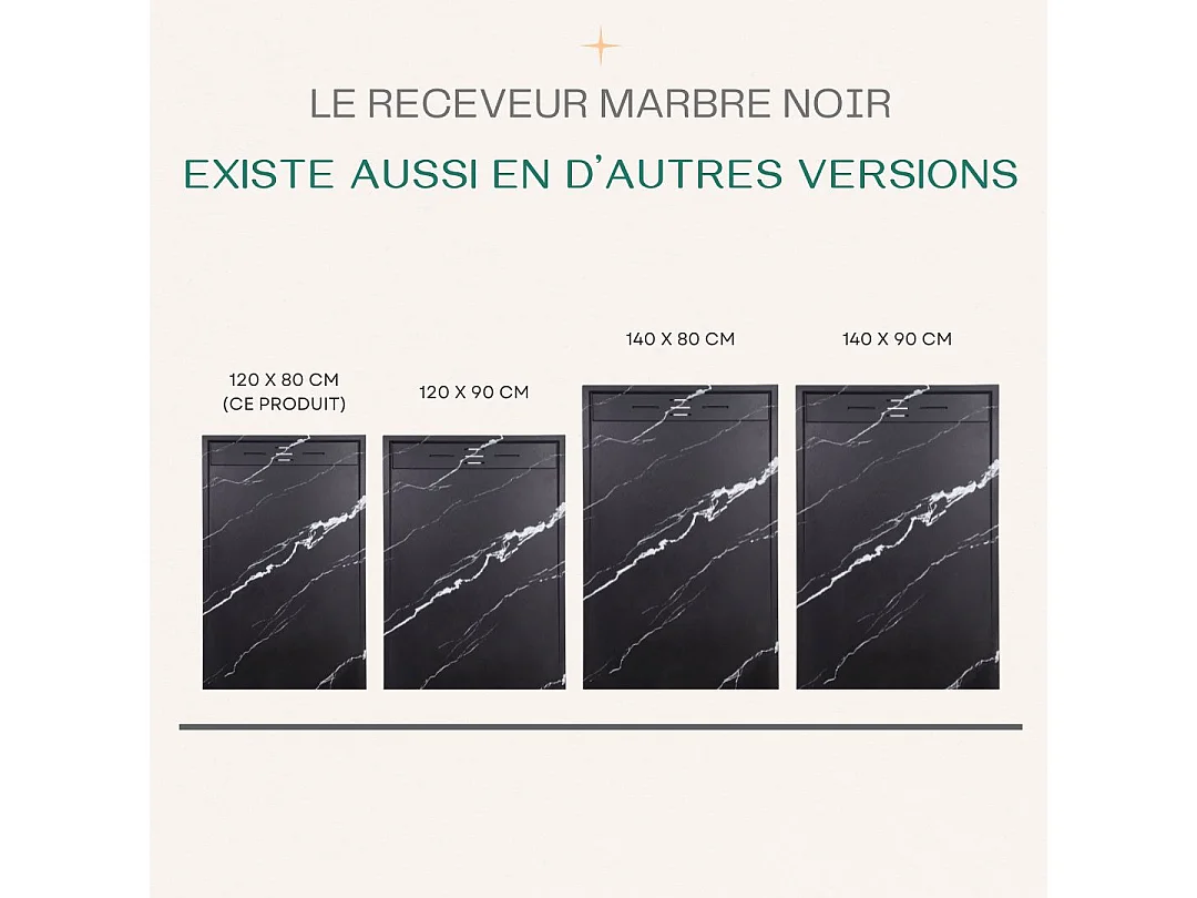 Receveur Résine 120 x 80 Façon Ardoise Marbre Noir - Essebagno