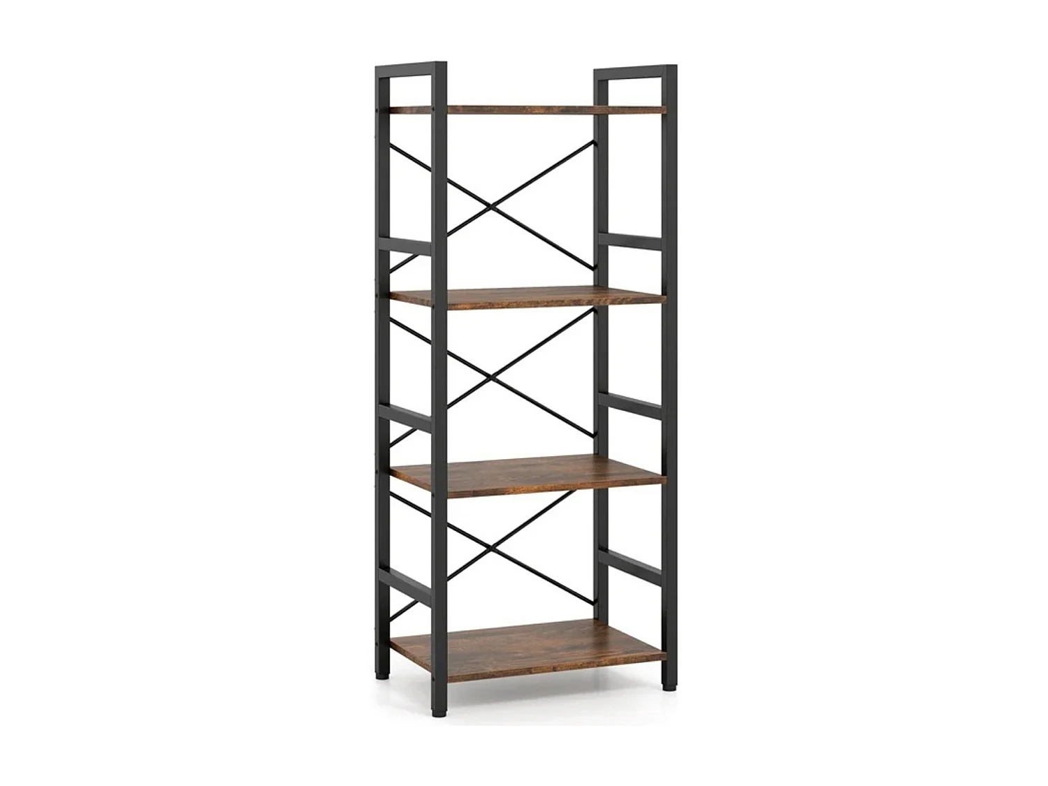 Schmaler Bücherregal 4-stöckiges freistehendes Standregal mit robustem Metallrahmen Rustikal Braun