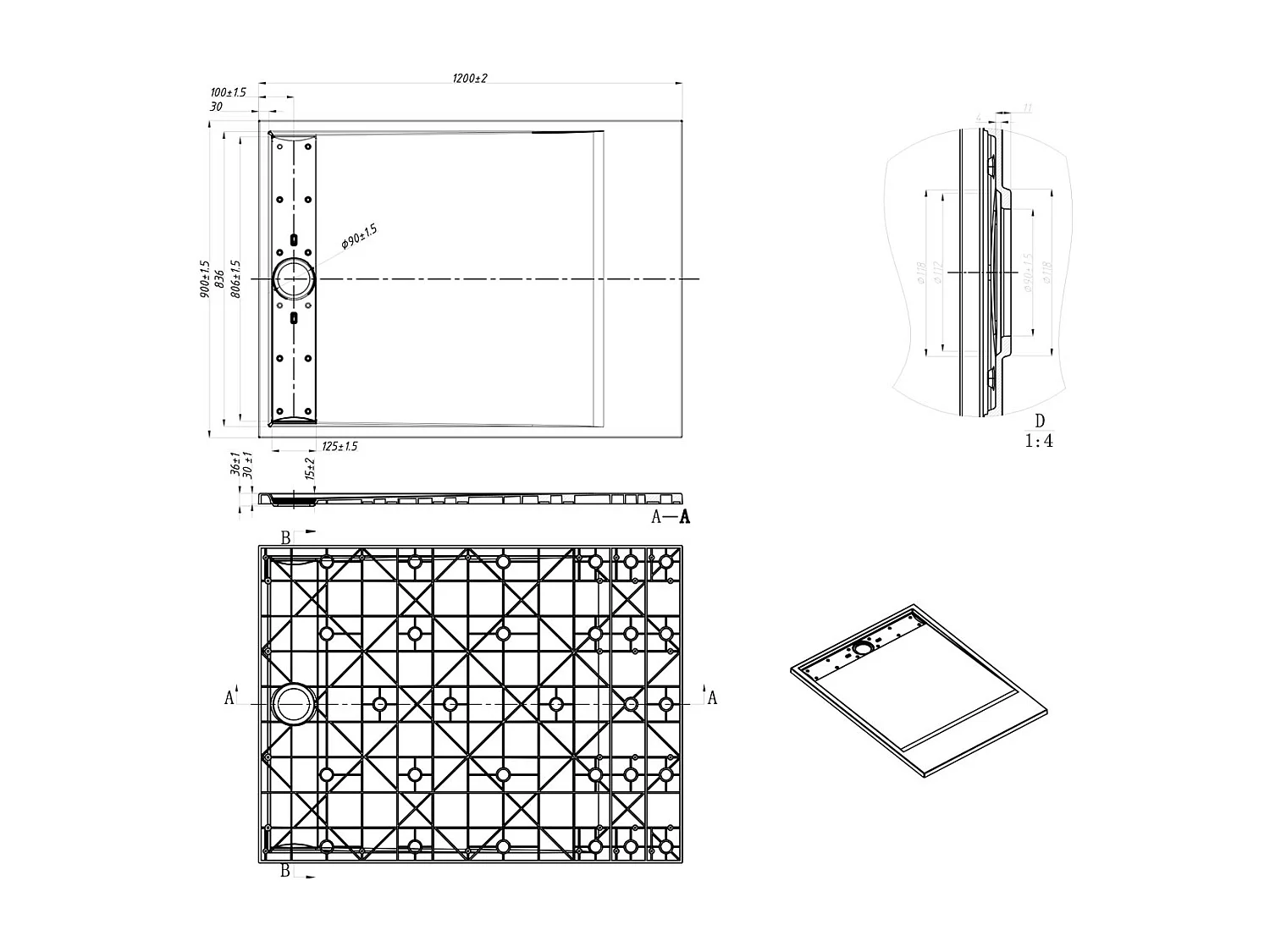 Receveur Résine 120 x 90 Façon Ardoise Marbre Noir - Essebagno