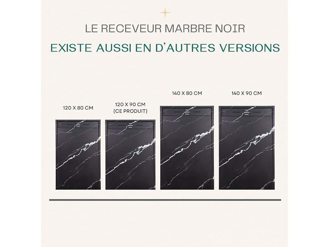 Receveur Résine 120 x 90 Façon Ardoise Marbre Noir - Essebagno