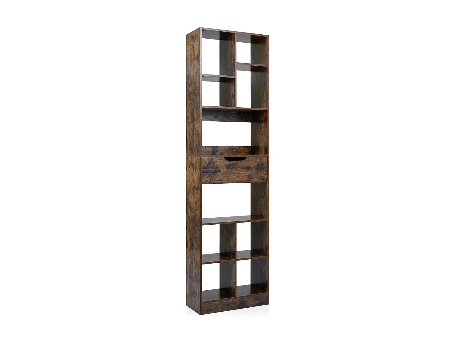 Holz Bücherregal mit 10 Fächern & 1 Schubladen Standregal mit Kippschutz-Set 50 x 24 x 180 cm Braun