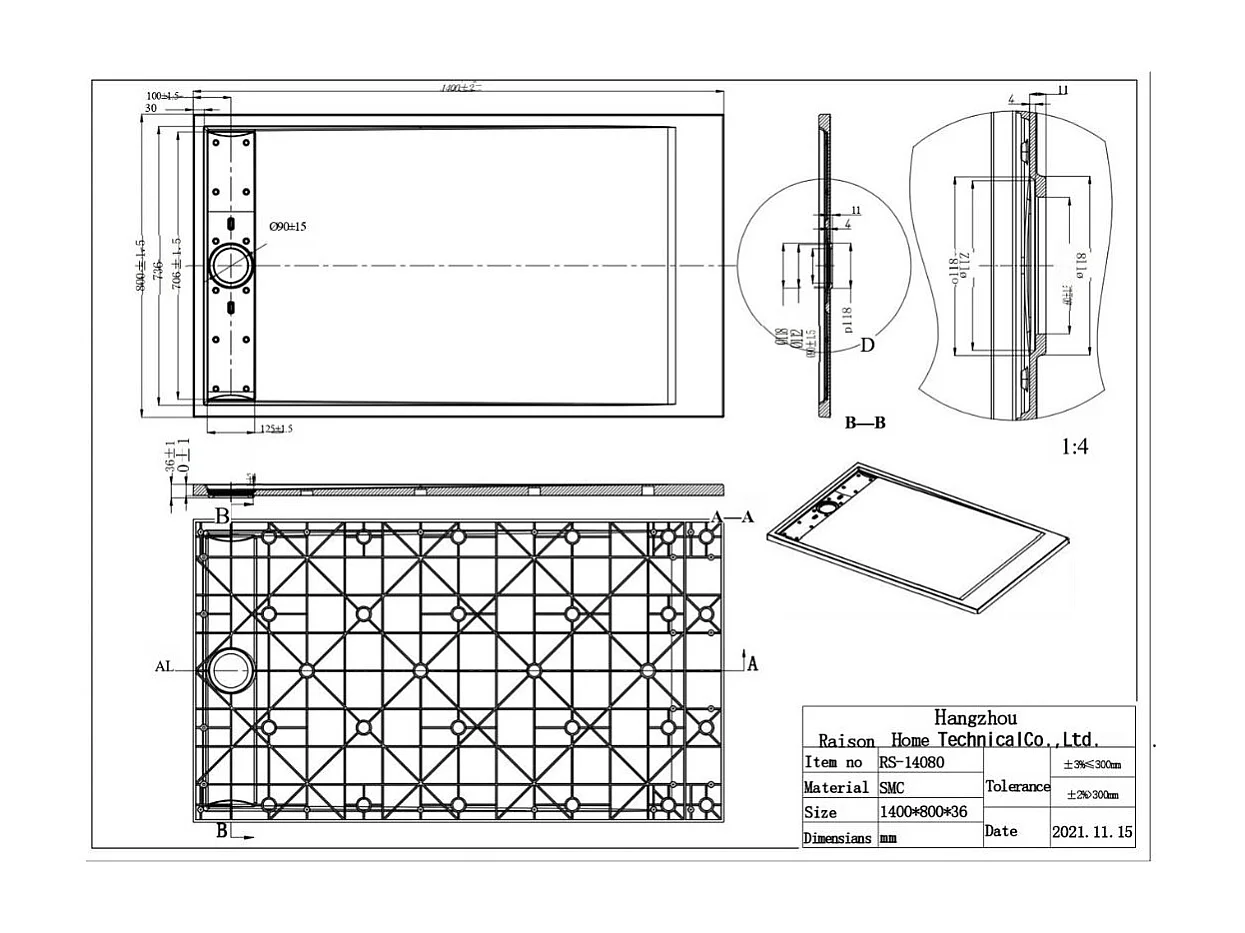 Receveur Résine 140 x 80 Façon Ardoise Marbre Noir - Essebagno