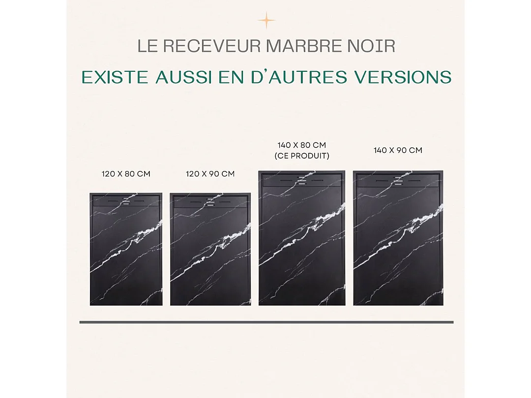 Receveur Résine 140 x 80 Façon Ardoise Marbre Noir - Essebagno