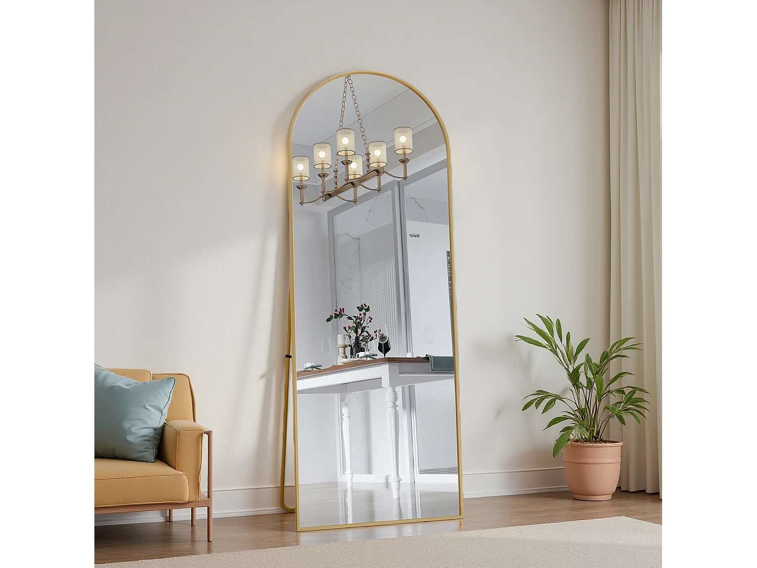 Miroir Sur Pied 162 X 53 Cm, Doré - Miroir Haute Définition Avec Cadre Robuste En Aluminium, Idéal Pour Un Dressing, Une Chambre Ou Un Loft