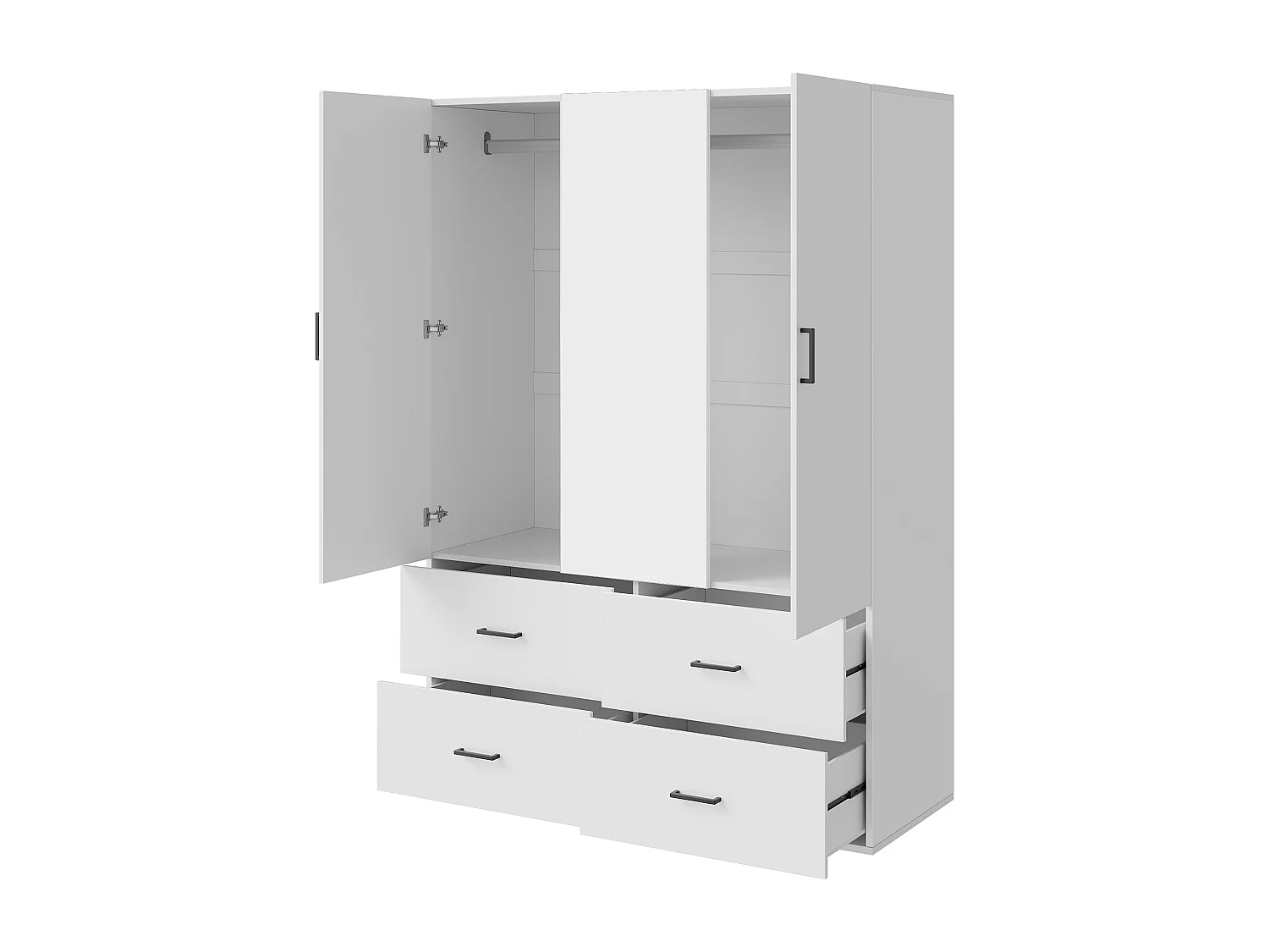 Armoire avec Miroir de 130 cm,Garde-robe Moderne avec Éclairage LED,Penderie et 3 Tiroirs,Blanc