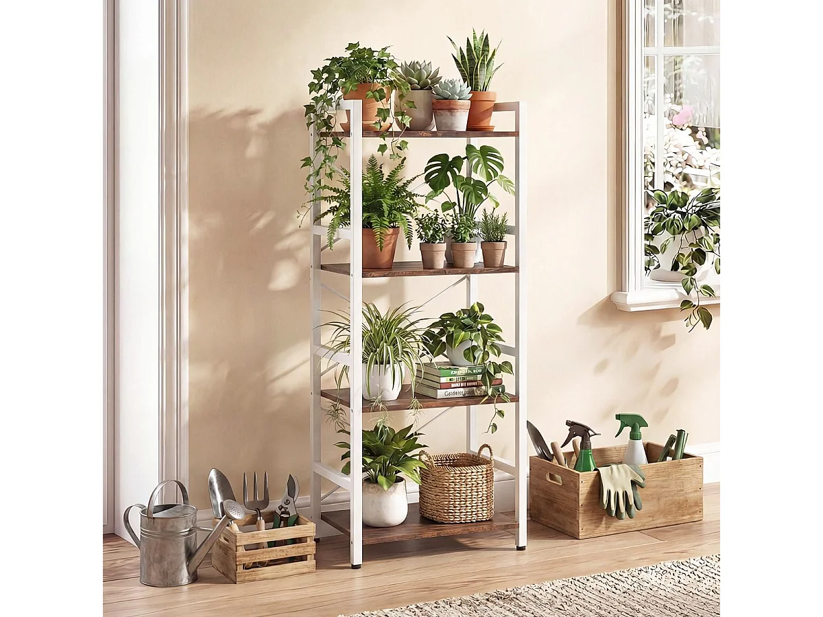 Libreria stretta a 4 livelli autoportante con robusta struttura in metallo Natura