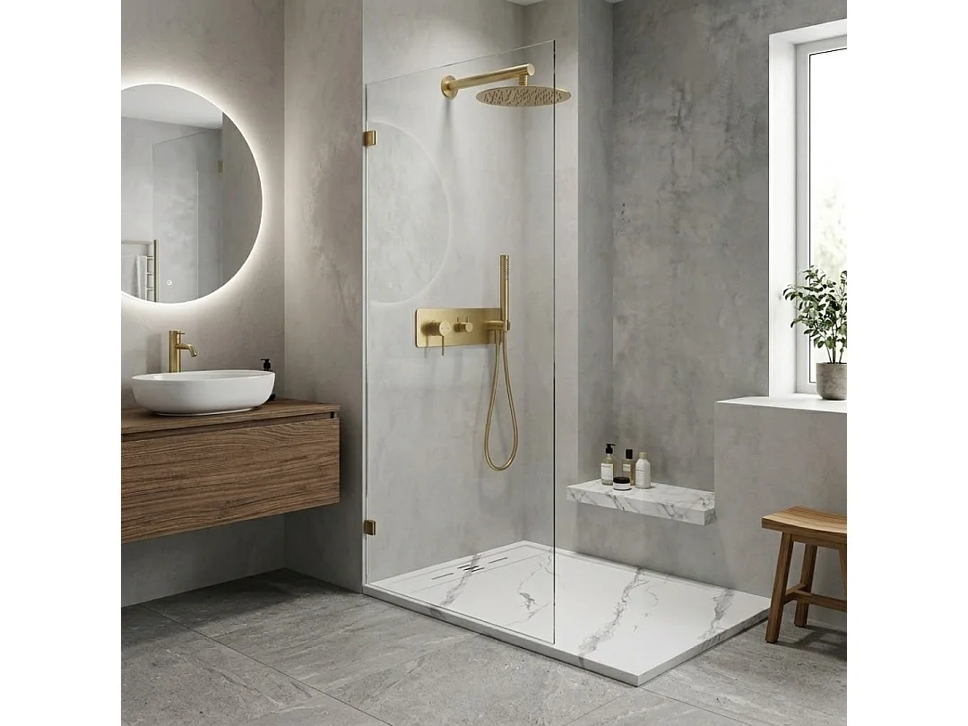 Duschwanne aus Kunstharz 140 x 80 Schieferoptik weißer Marmor Essebagno