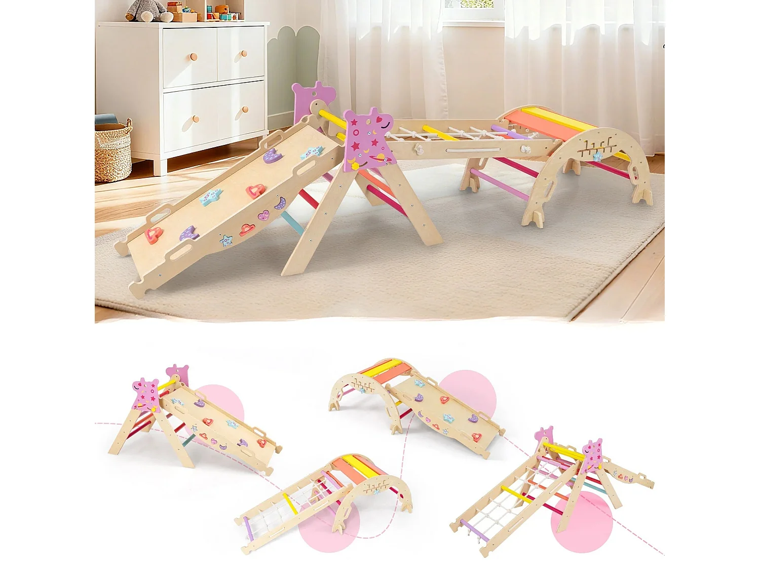 Set triangolo giocattoli pieghevoli per arrampicata bebè, Triangolo arrampicatore per bambini con tunnel Colorato