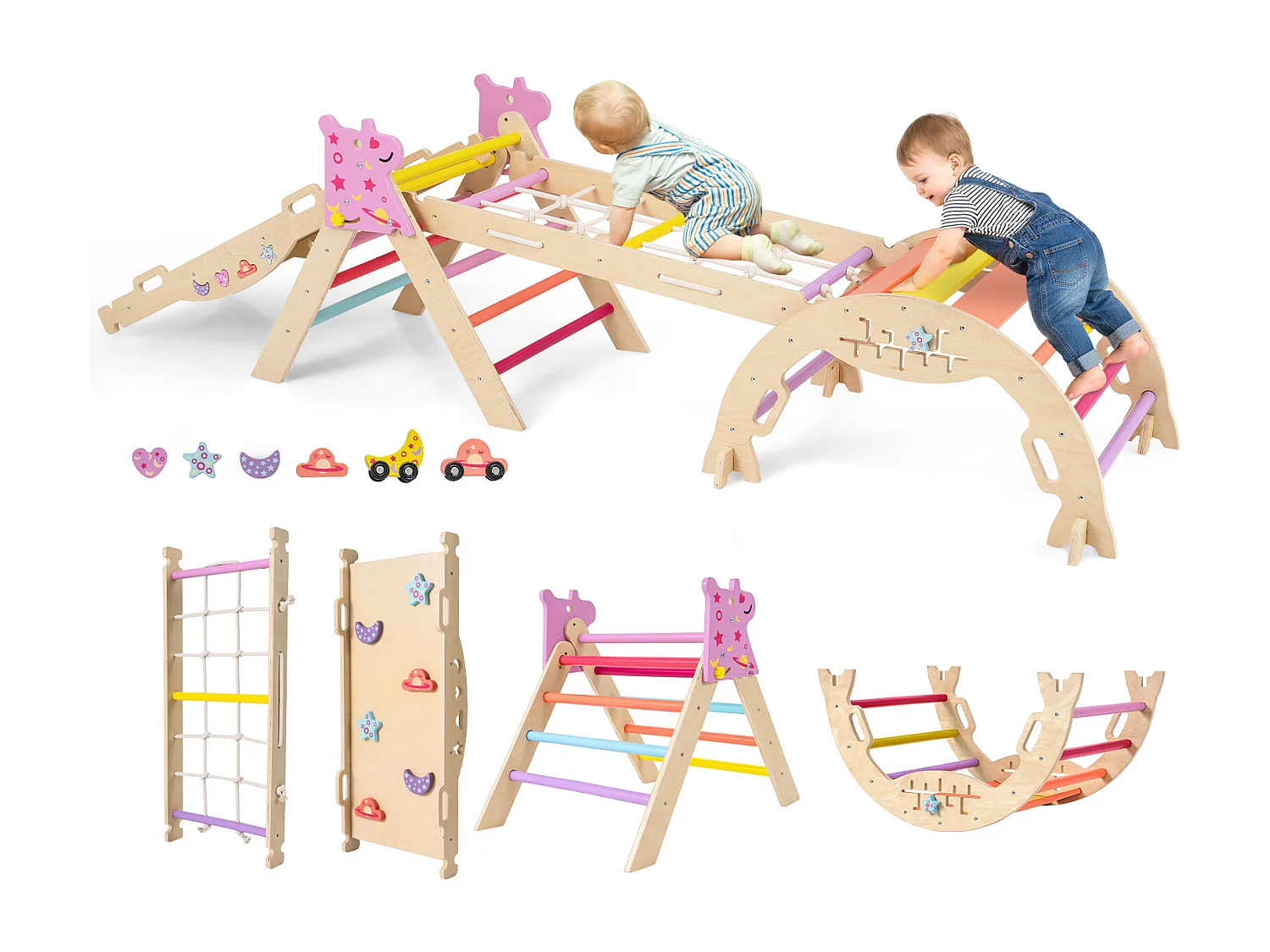 Set triangolo giocattoli pieghevoli per arrampicata bebè, Triangolo arrampicatore per bambini con tunnel Colorato