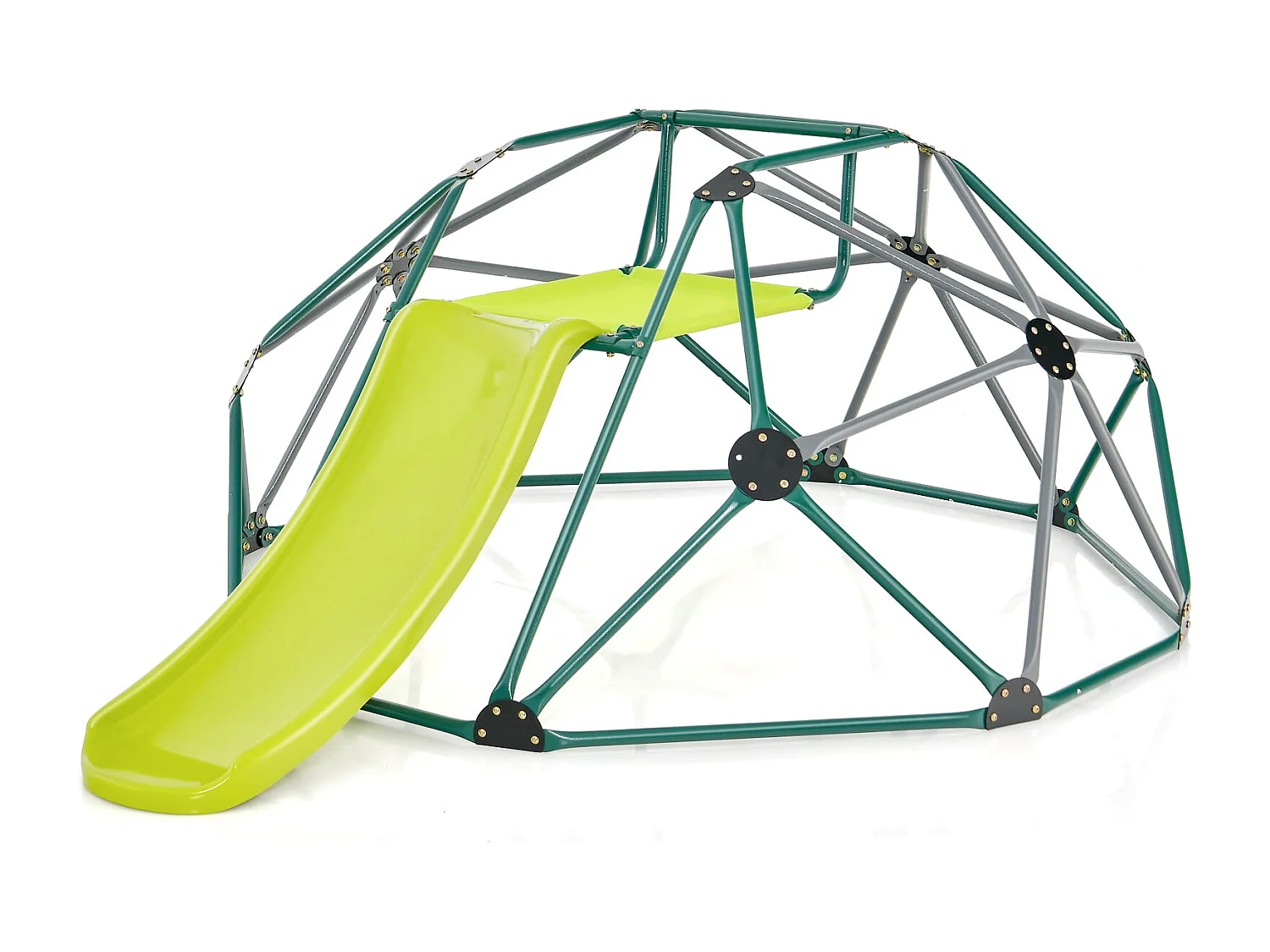 Cupola di arrampicata con scivolo e piattaforma in tessuto e capacità di carico di 180 kg Struttura di arrampicata a forma di cupola Verde + grigio