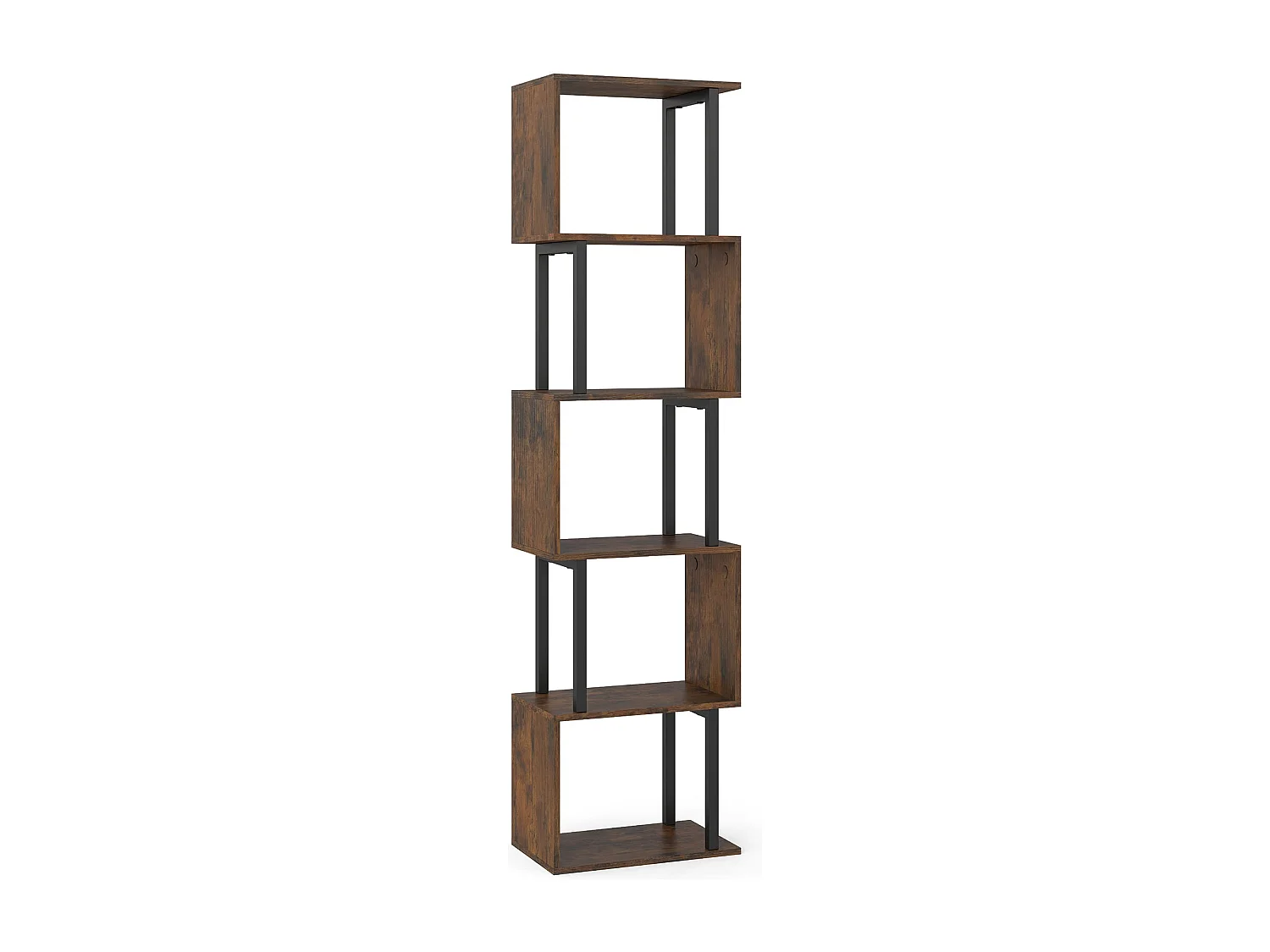 Libreria a 5 piani Scaffale verticale geometrico con protezione antiribaltamento Scaffale indipendente per archiviazione Marrone rustico