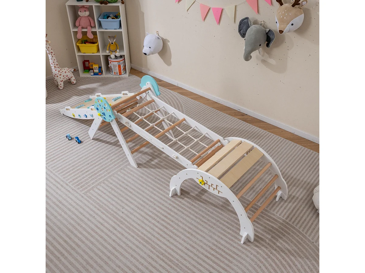 Set triangolo giocattoli pieghevoli per bambini che scalano, Triangolo palestra interno con scivolo ad arco Bianco