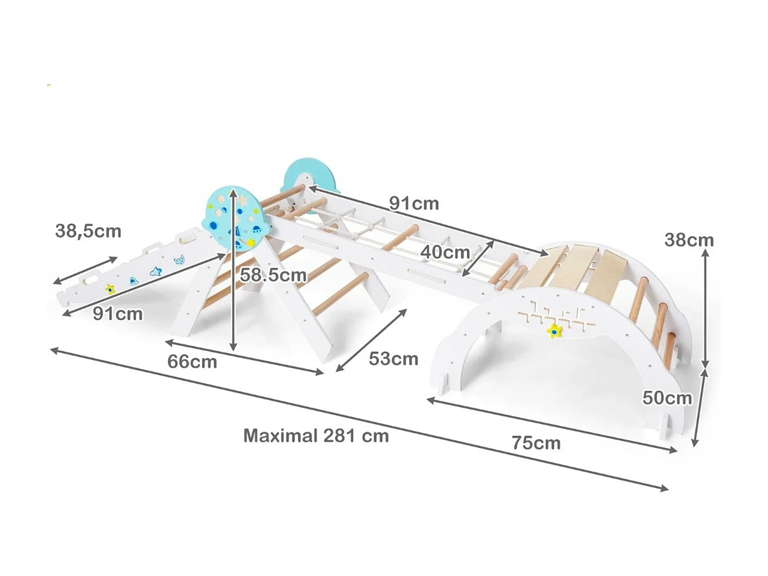 Set triangolo giocattoli pieghevoli per bambini che scalano, Triangolo palestra interno con scivolo ad arco Bianco