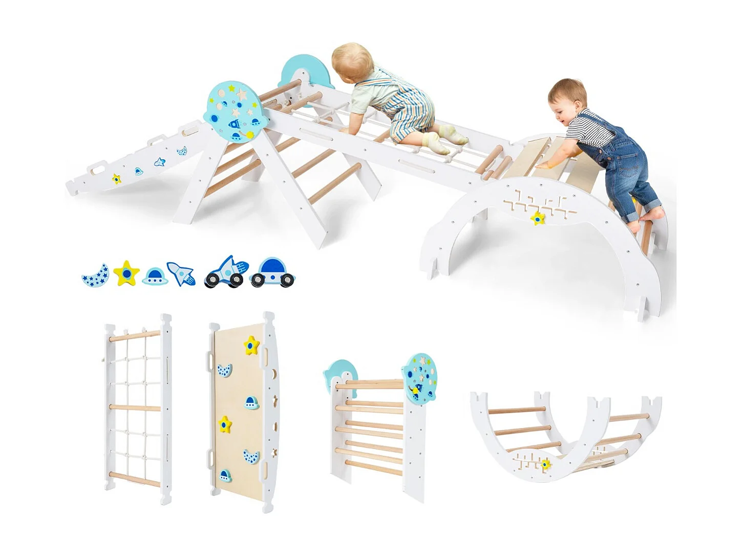 Set triangolo giocattoli pieghevoli per bambini che scalano, Triangolo palestra interno con scivolo ad arco Bianco