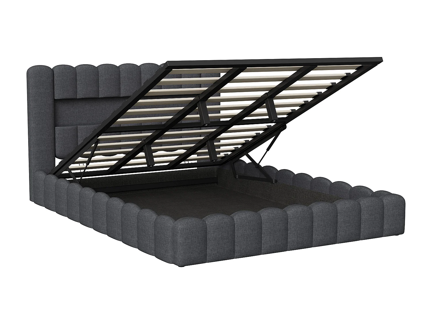 Lit Capitonné 180x200 cm avec Espace de Rangement, Lit Hydraulique avec Éclairage et Station de Chargement, Lit Junior, Gris, Lin, sans Matelas