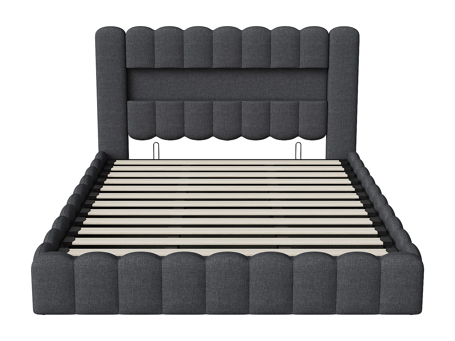 Lit Capitonné 180x200 cm avec Espace de Rangement, Lit Hydraulique avec Éclairage et Station de Chargement, Lit Junior, Gris, Lin, sans Matelas