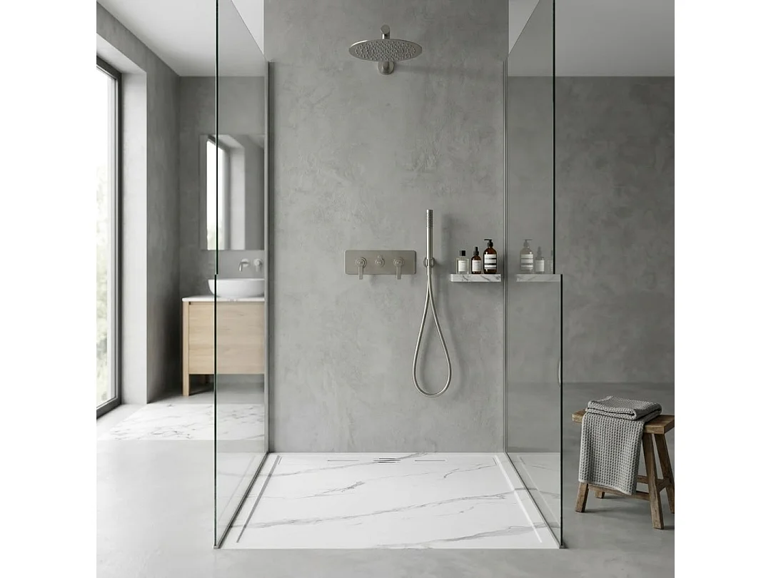 Duschwanne aus Kunstharz 120 x 90 Schieferoptik weißer Marmor Essebagno