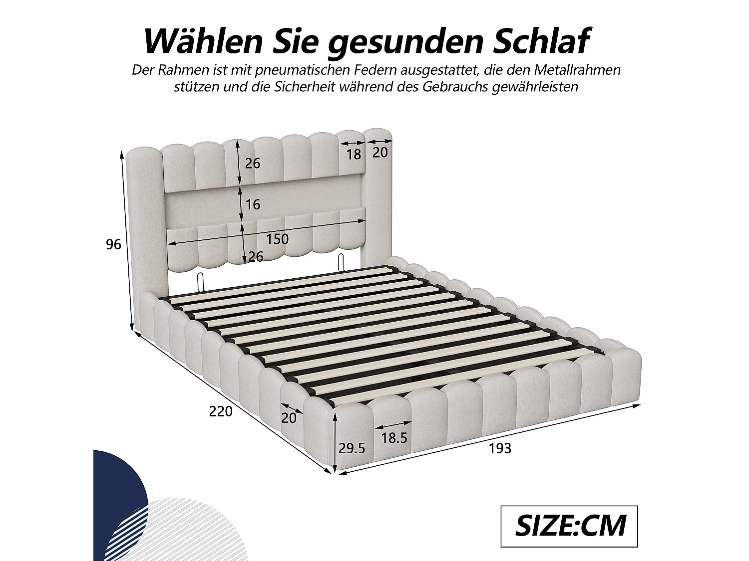 Lit Double 180x200 cm, avec Port de Chargement et Éclairage LED, Idéal pour les Chambres d'Adultes Modernes, Beige, Lin
