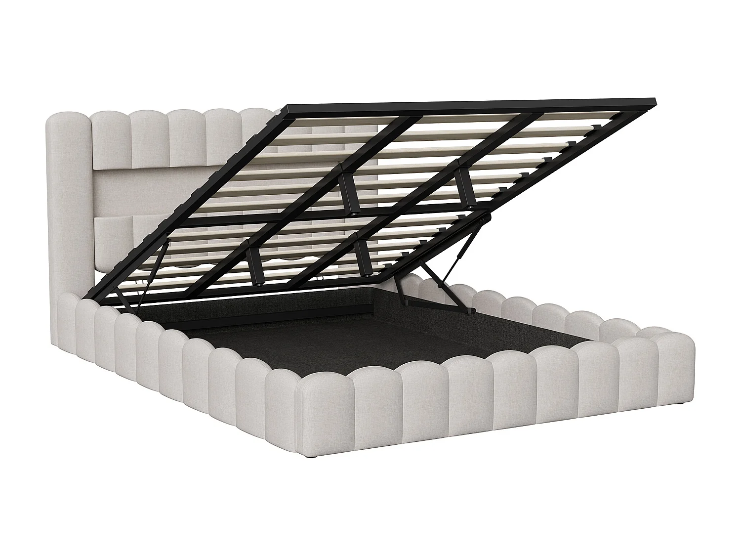 Lit Double 180x200 cm, avec Port de Chargement et Éclairage LED, Idéal pour les Chambres d'Adultes Modernes, Beige, Lin