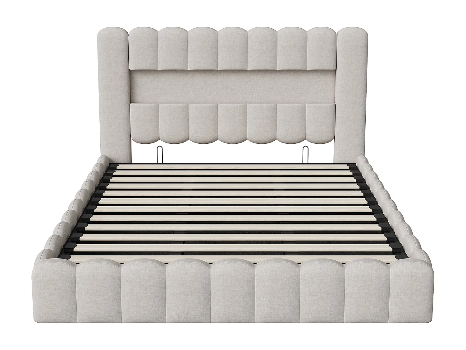 Lit Double 180x200 cm, avec Port de Chargement et Éclairage LED, Idéal pour les Chambres d'Adultes Modernes, Beige, Lin