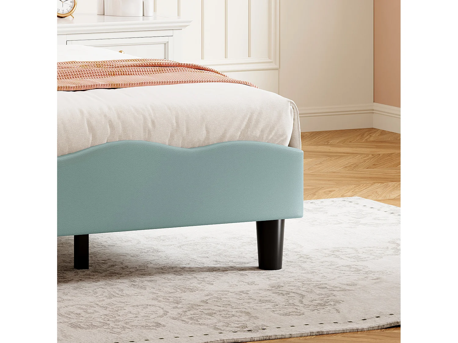 Lit Enfant Capitonné 90x200 cm, Lit Simple Papillon avec Lumières de Lecture et Tête de Lit Réglable pour Fille, Velours, Bleu