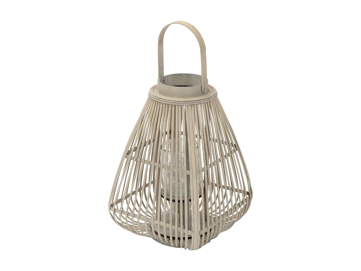 Lanterne en bambou 55 cm naturel avec poignée et insert en verre style bohème pour jardin salon porte-bougie tressé décoratif extérieur ou intérieur