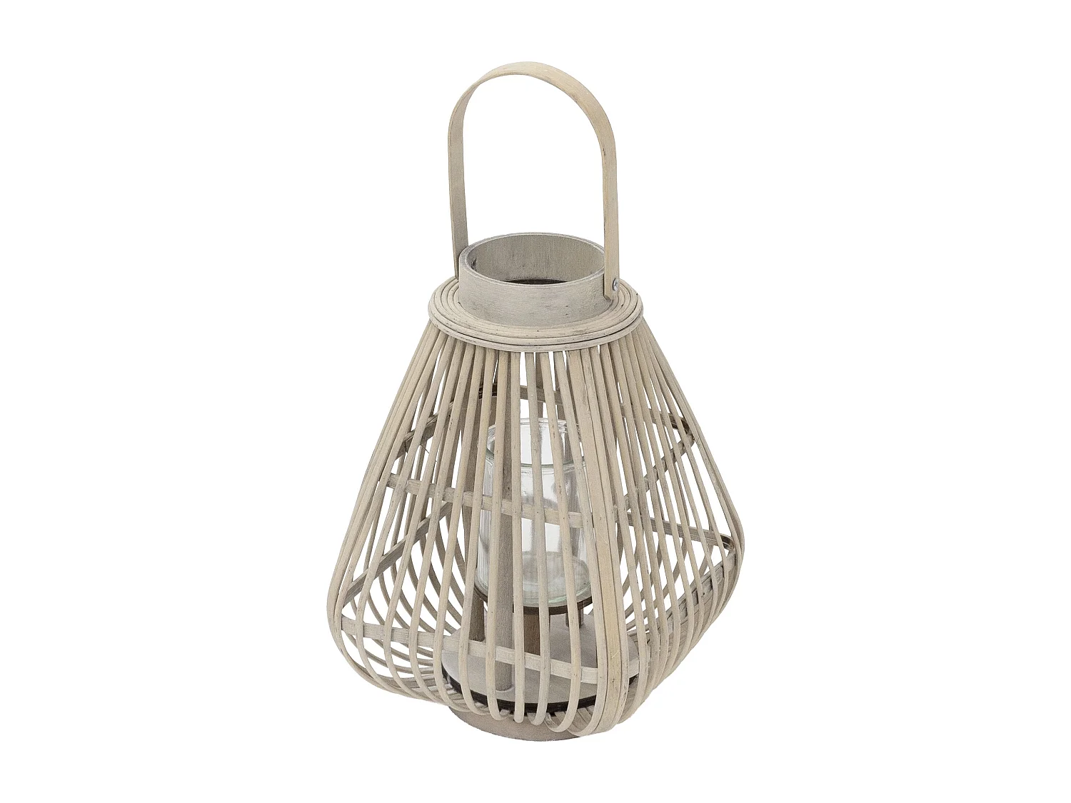 Lanterne en bambou 42,5 cm naturel avec poignée et insert en verre style bohème pour jardin salon porte-bougie tressé décoratif extérieur ou intérieur