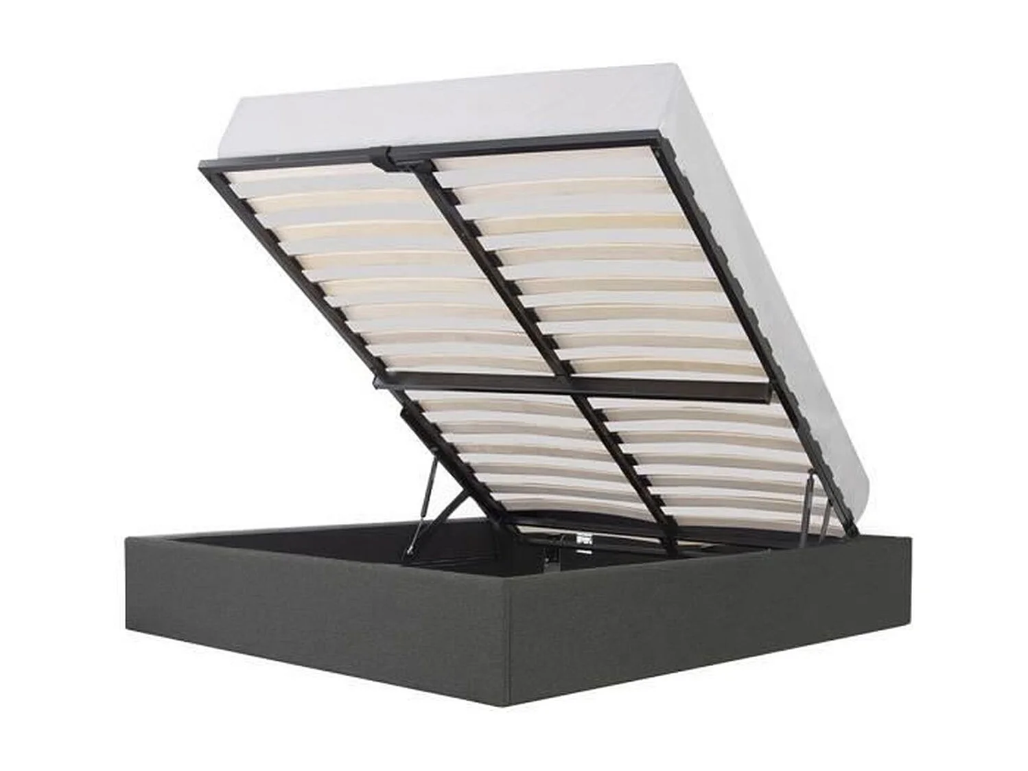 Lit coffre adulte - Tissu gris foncé - Sommier inclus - 140 x 190 cm