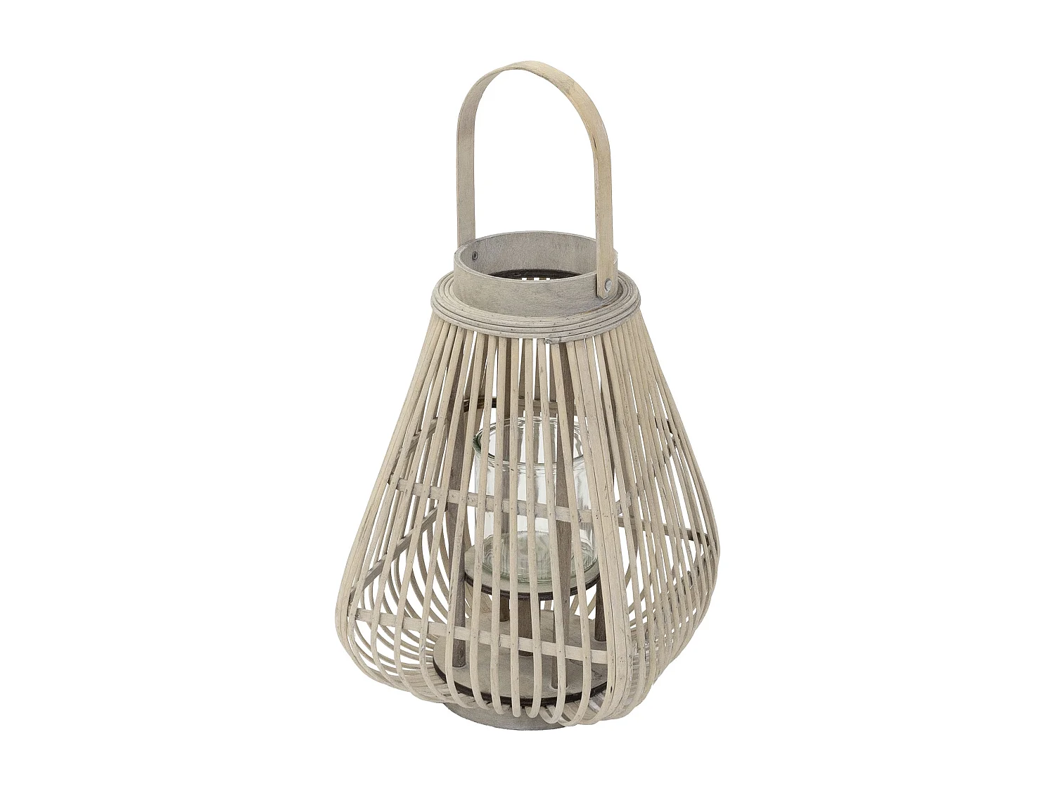 Lanterne en bambou 50 cm naturel avec poignée et insert en verre style bohème pour jardin salon porte-bougie tressé décoratif extérieur ou intérieur