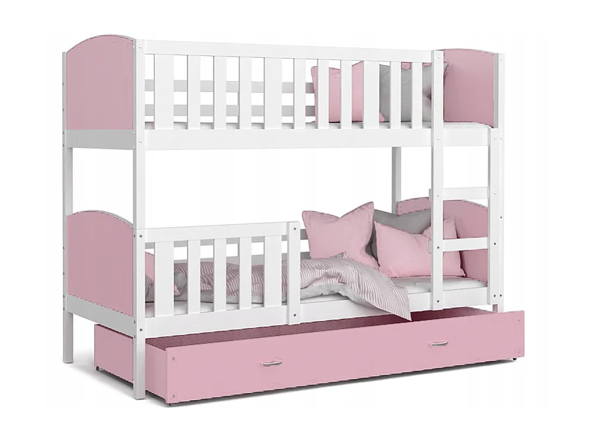 Lit Superpose  TIMO 80x160 tiroir Blanc - rose