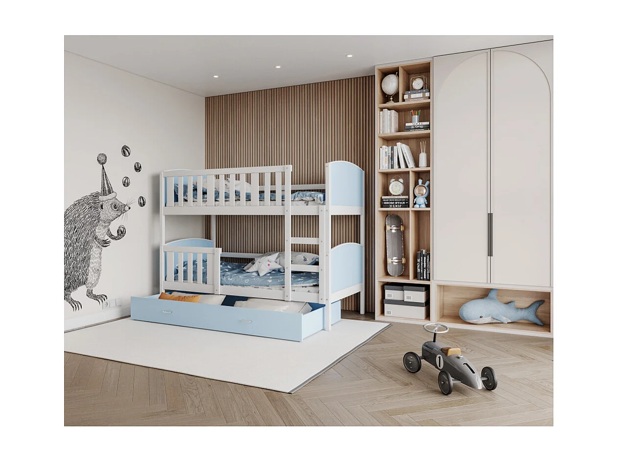 Lit Superpose  TIMO 80x160 tiroir Blanc - bleu