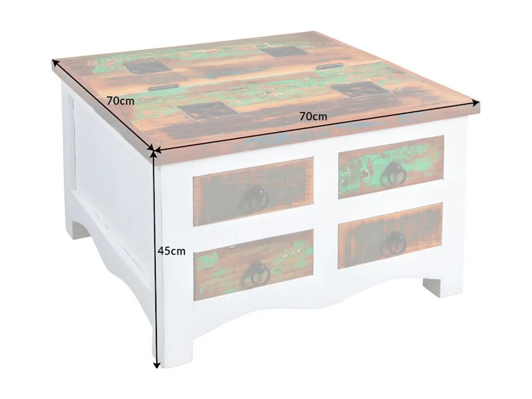 Square PATCHWOOD coffee table 70 cm multicolored wood and white with drawers and chest
