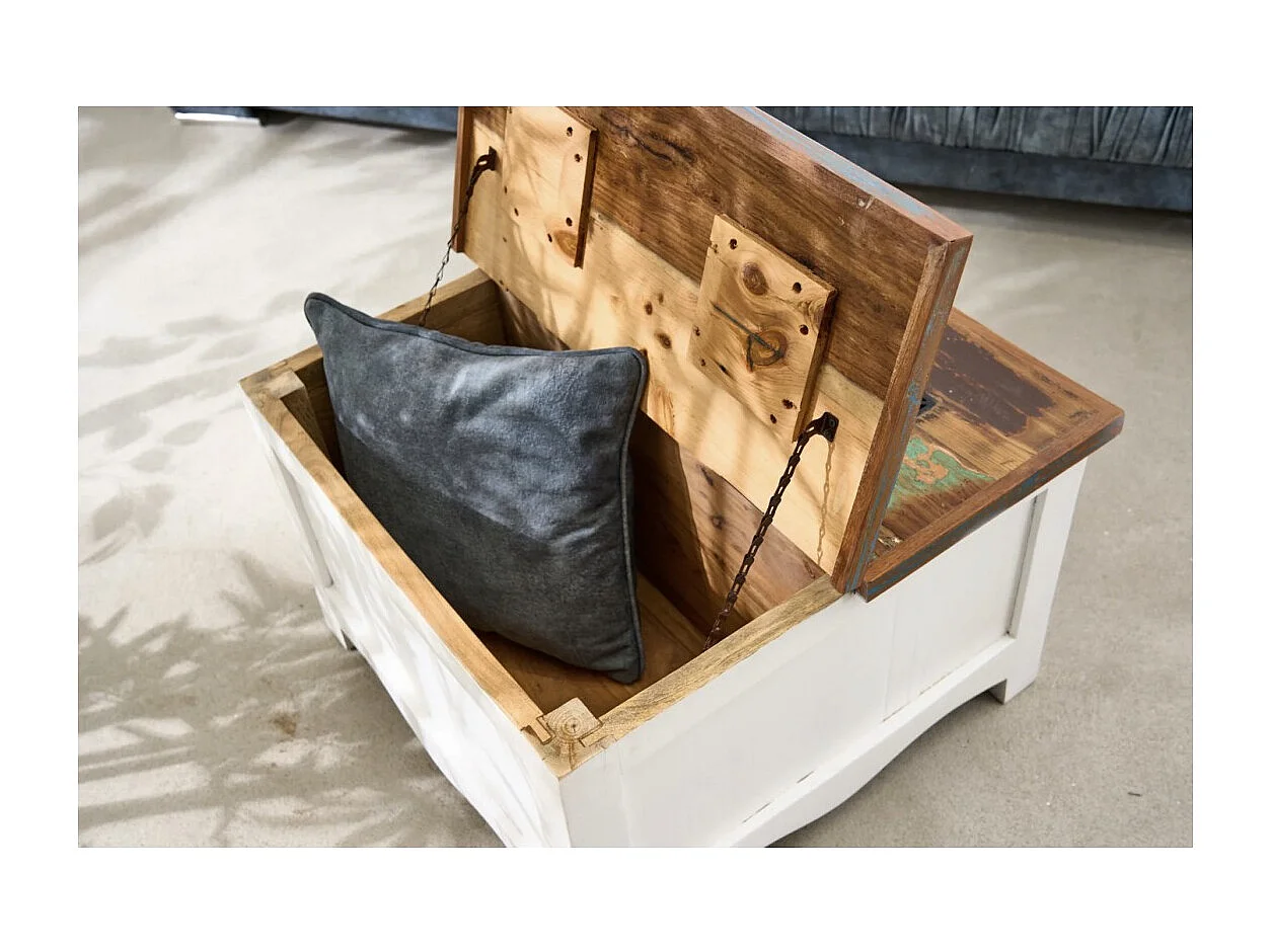 Square PATCHWOOD coffee table 70 cm multicolored wood and white with drawers and chest