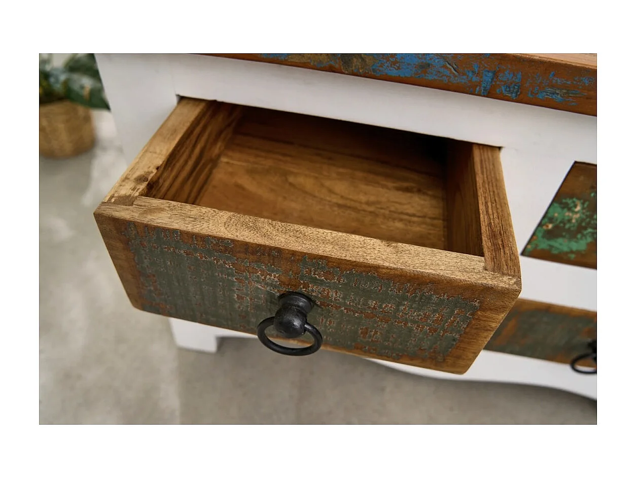 Square PATCHWOOD coffee table 70 cm multicolored wood and white with drawers and chest