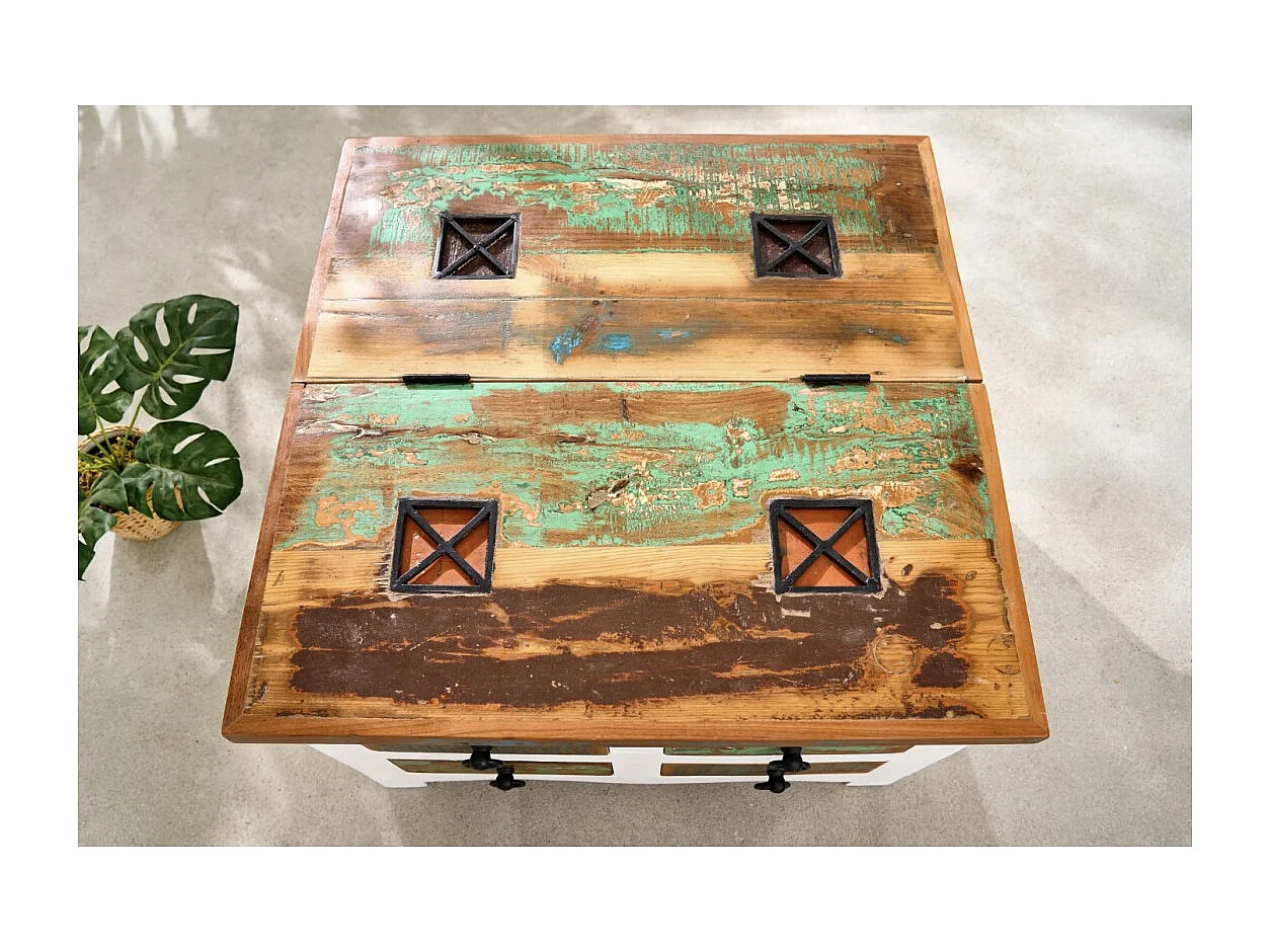 Square PATCHWOOD coffee table 70 cm multicolored wood and white with drawers and chest