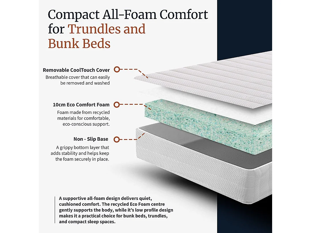 Visco Therapy Kids Bunk Bed Mattress 10cm Firm | Trundle Fit | Washable Cover | UK Made