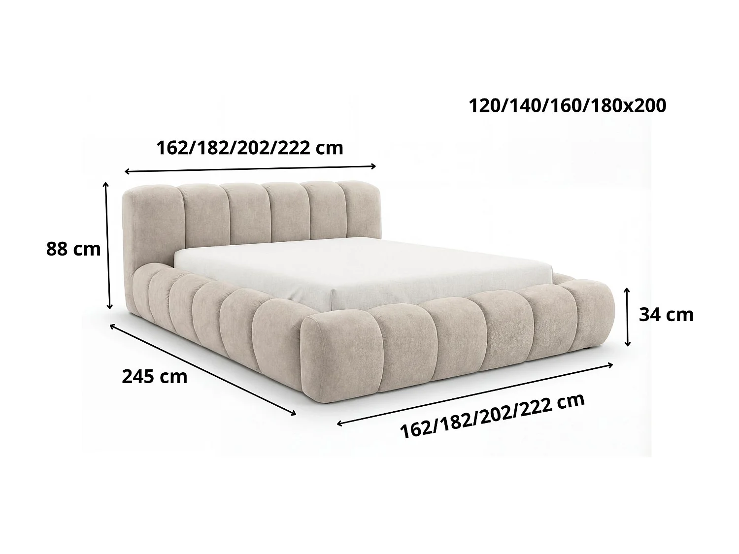 BESILIO Lit coffre 120x200 rembourré Mellio - sommier inclus, rangement, mousse épaisse - Gris