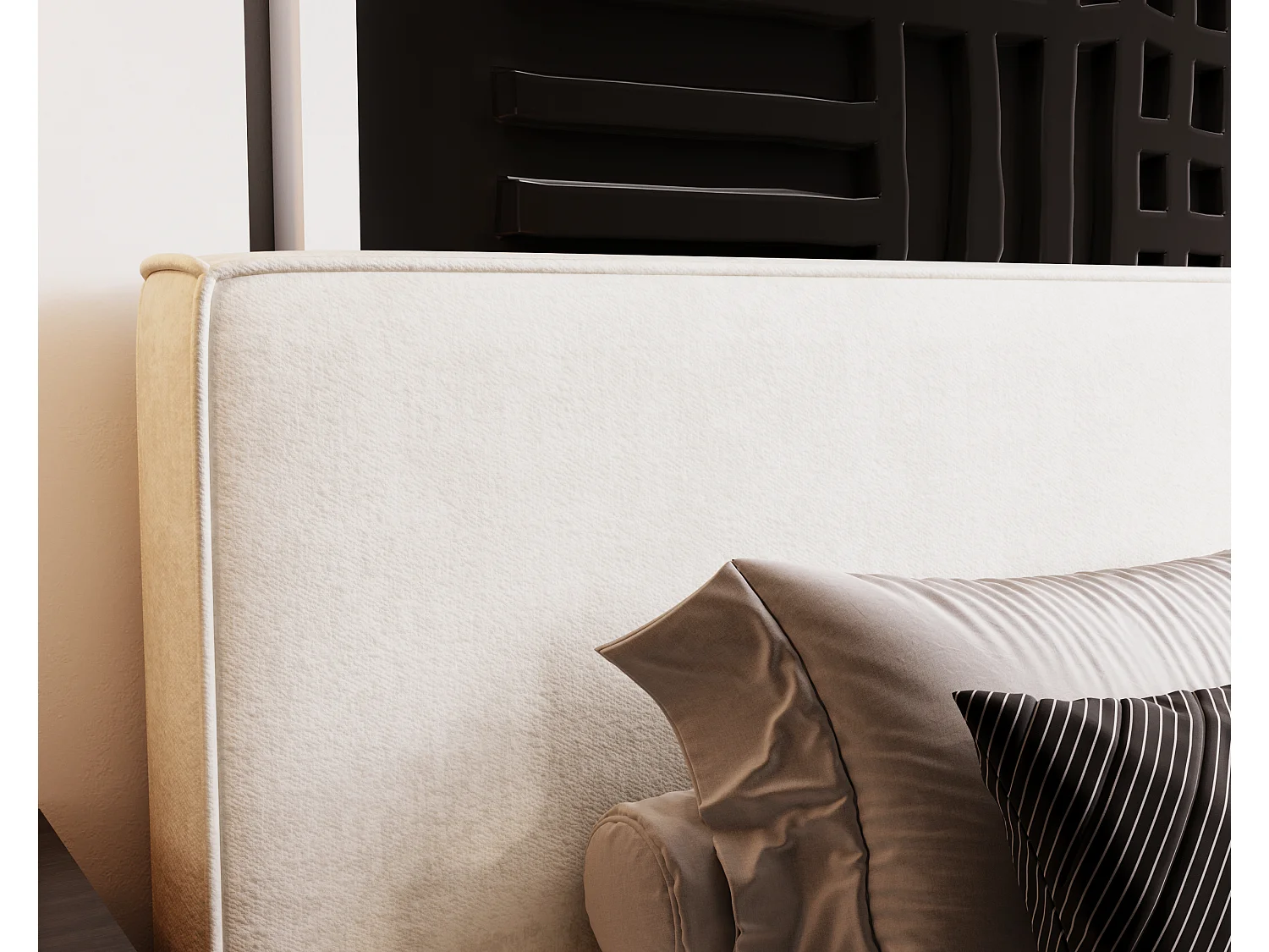 BESILIO Lit coffre 140x200 Gloria - sommier inclus, tissu doux, rangement intégré - Crème