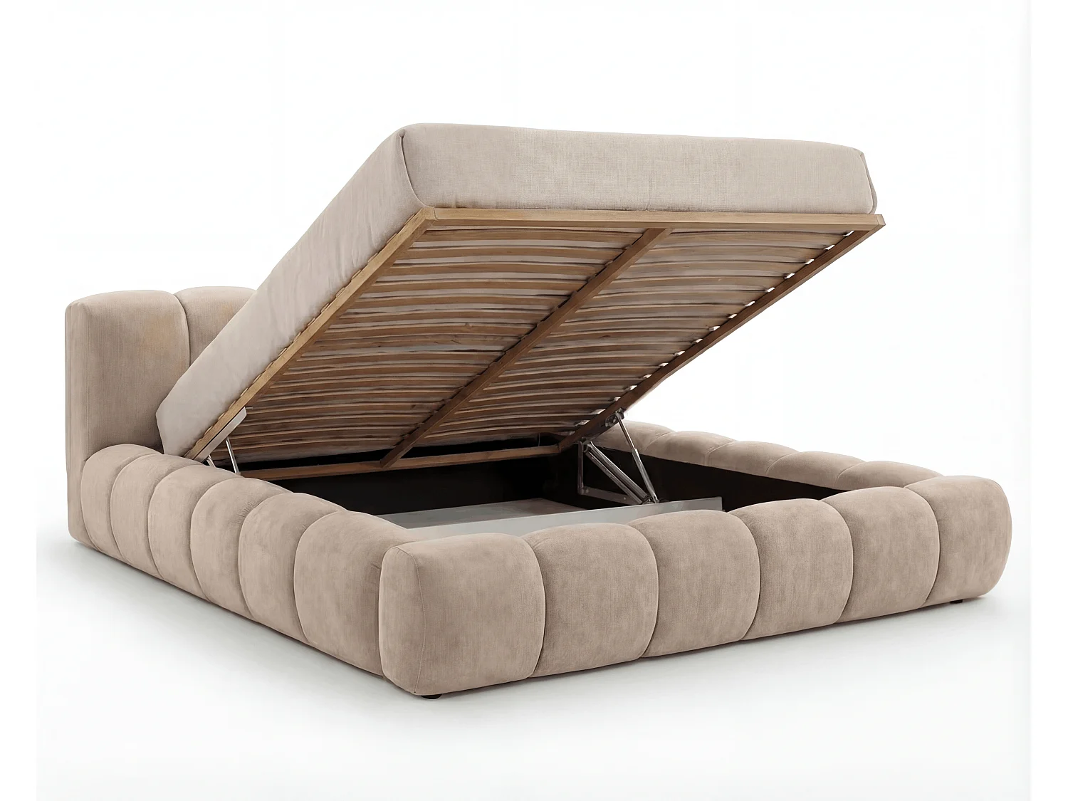 BESILIO Lit coffre 180x200 rembourré Mellio - sommier inclus, rangement, mousse épaisse - Crème