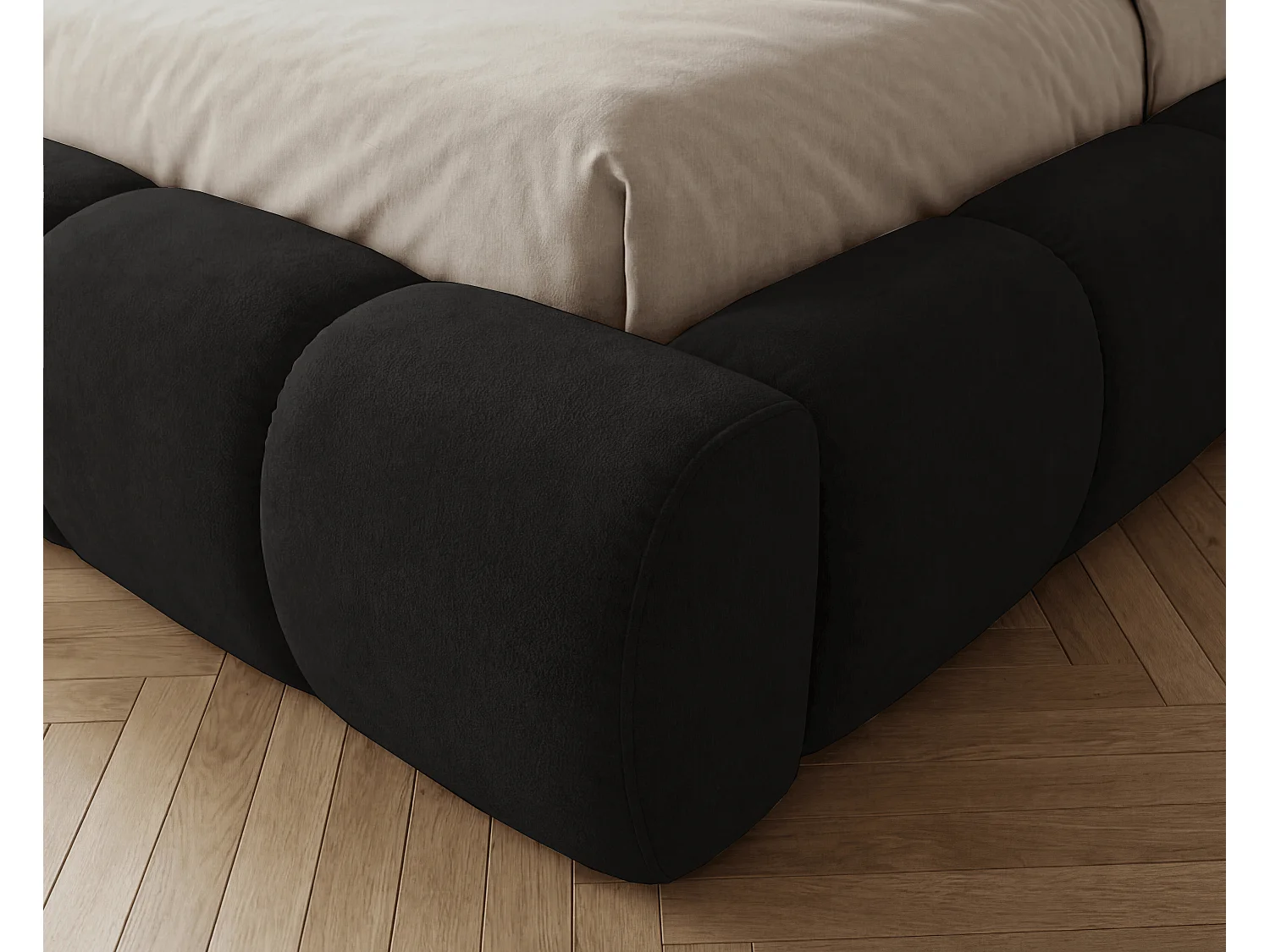 BESILIO Lit coffre 180x200 rembourré Mellio - sommier inclus, rangement, mousse épaisse - Noir