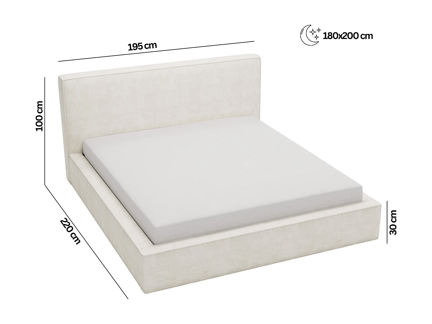 BESILIO Lit coffre 140x200 Gloria - sommier inclus, tissu doux, rangement intégré - Gris