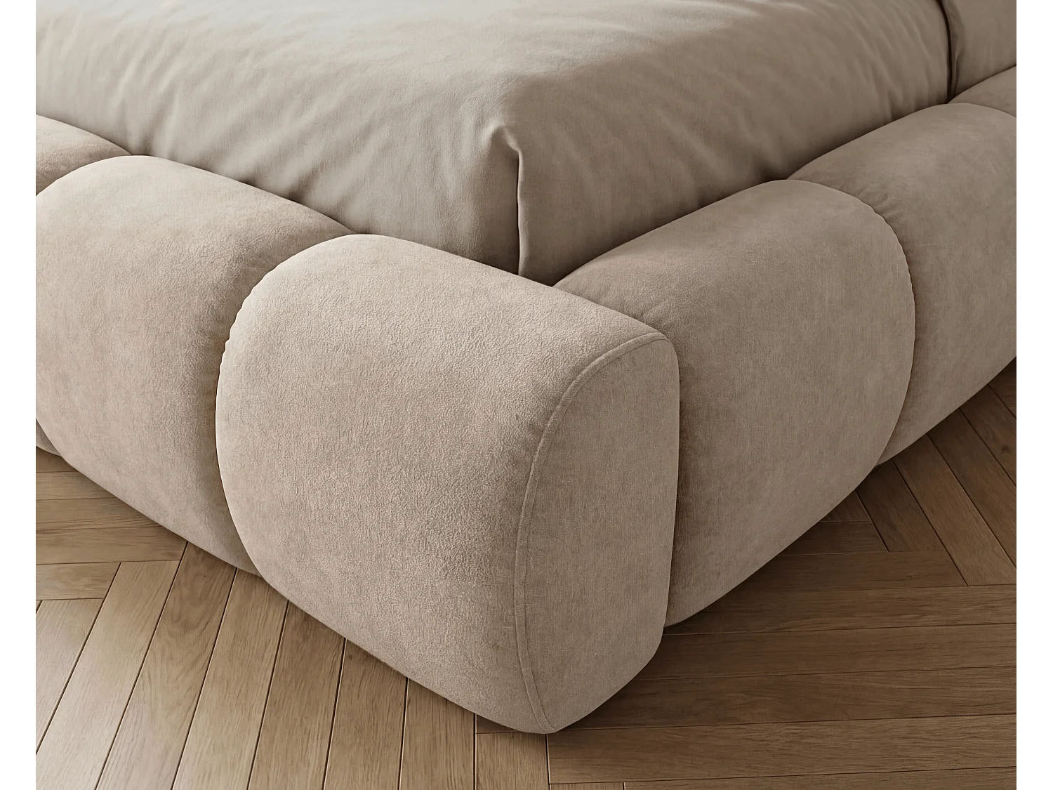 BESILIO Lit coffre 140x200 rembourré Mellio - sommier inclus, rangement, mousse épaisse - Beige