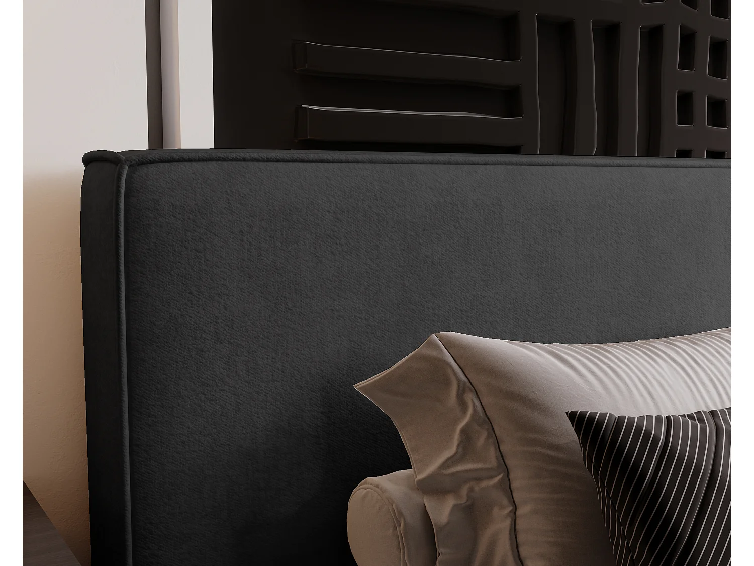 BESILIO Lit coffre 200x200 Gloria - sommier inclus, tissu doux, rangement intégré - Noir