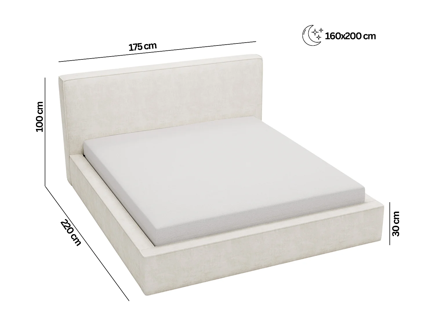 BESILIO Lit coffre 180x200 Gloria - sommier inclus, tissu doux, rangement intégré - Gris clair