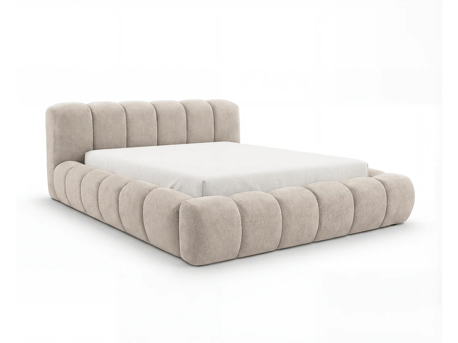 BESILIO Lit coffre 180x200 rembourré Mellio - sommier inclus, rangement, mousse épaisse - Beige