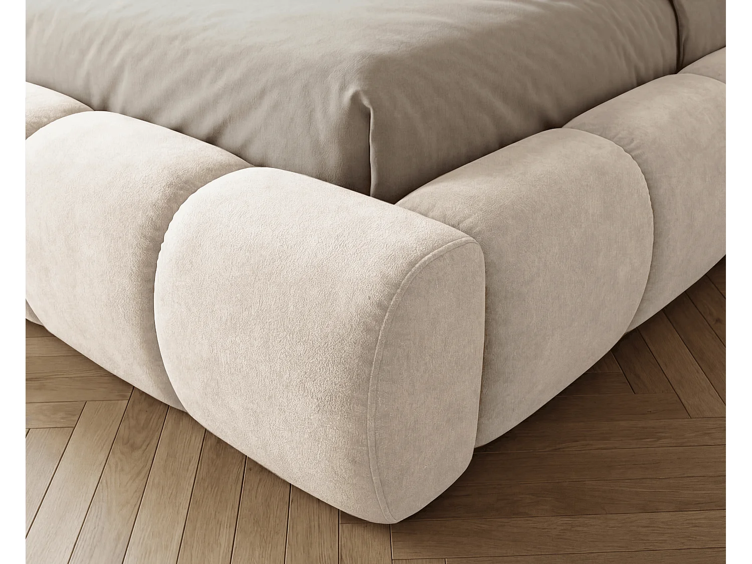 BESILIO Lit coffre 140x200 rembourré Mellio - sommier inclus, rangement, mousse épaisse - Crème