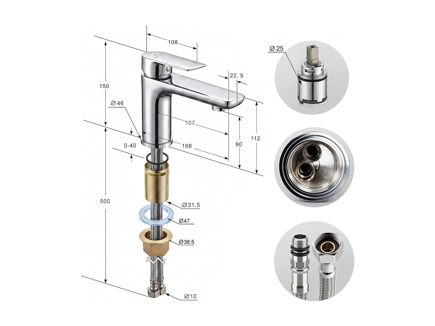 Mitigeur lavabo bas salle de bain chromé monocommande AXON
