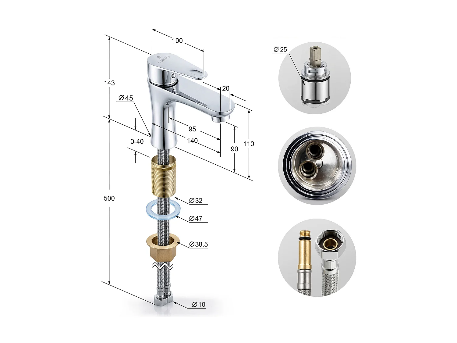 Mitigeur lavabo bas salle de bain chromé monocommande SOLARI