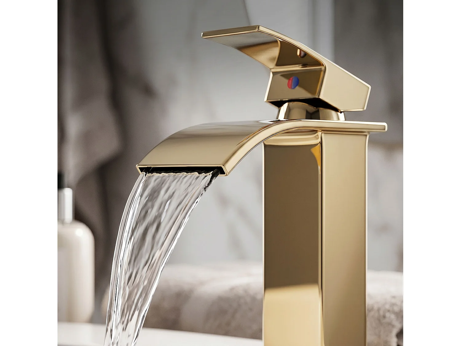 Hoge wastafelkraan waterval goud opzetwastafel badkamerkraan EVIO