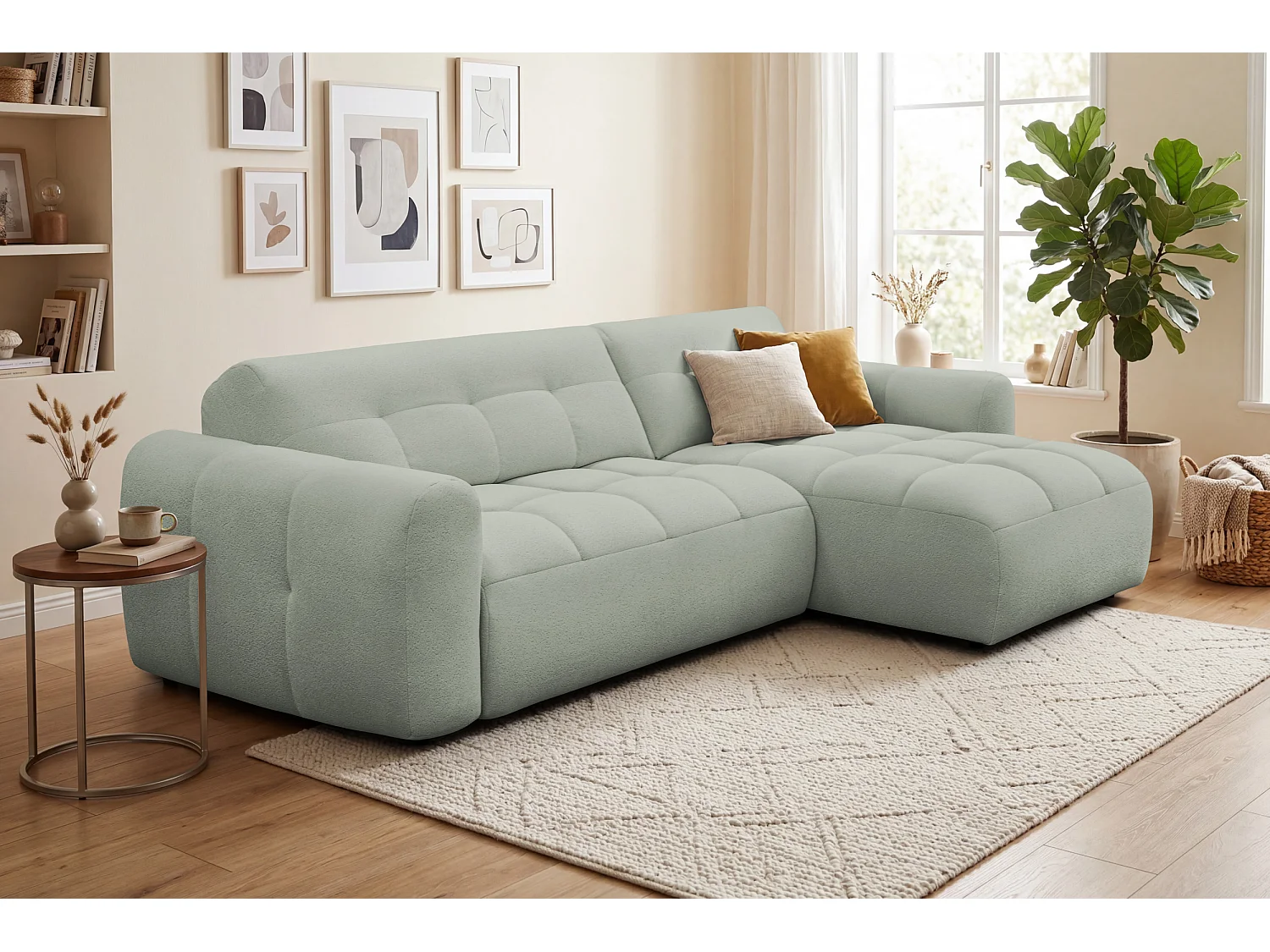 Ecksofa 4-Sitzer rechts LUMERO, hellgrün